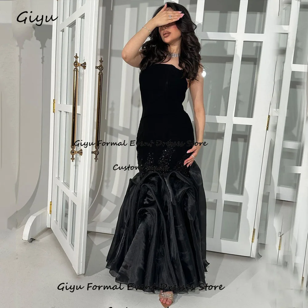 

Giyu Elegant Black Prom Gown for Women Saudi Arabia Mermaid Trumpet Strapless Wedding Party Dress Evening Gown Dress