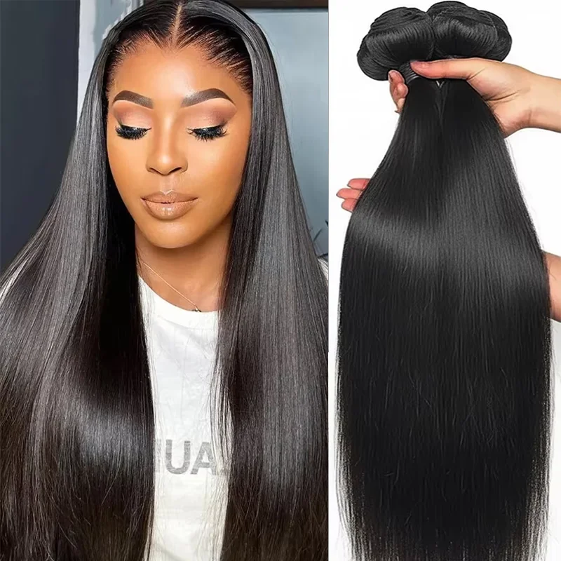 

38 40 Inch Straight Human Hair Bundles 12A Brazilian Raw 100% Human Hair Extensions Weaving Hair 1/3/4 Bundles For Black Women