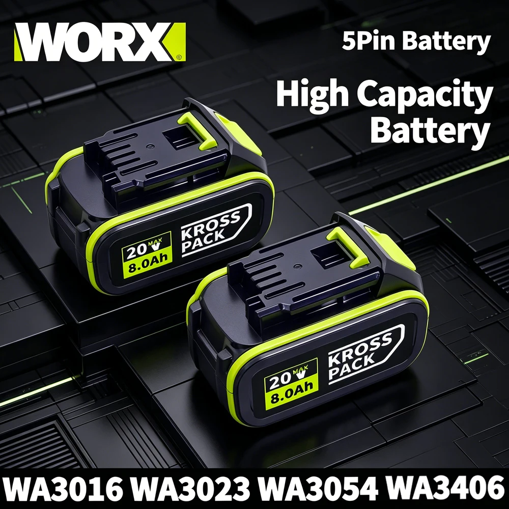 

WORX 20V Original Battery 8.0Ah with LED Indicator for WU279 WU182 WU690 WU380S WU231 WU533 WU056 WU500 WU535 WU270 Power Tools