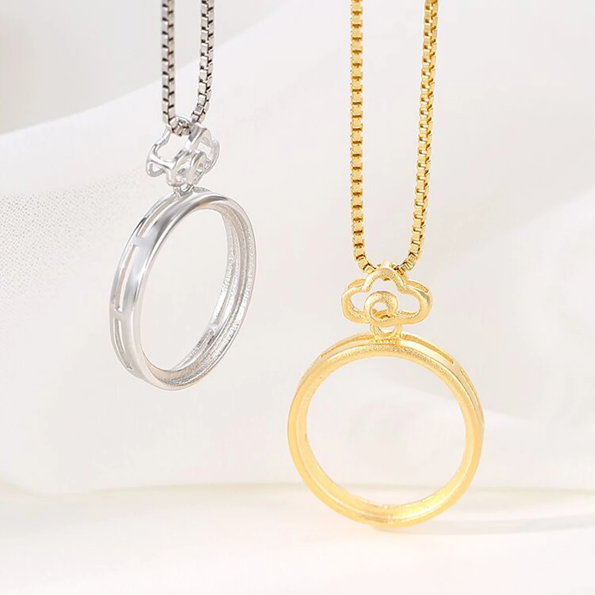 925 فضة قلادة صينية قاعدة فارغة لإعداد 10-15 مللي متر كابوشون مستديرة عقد دي اي واي حلية صنع المجوهرات #4