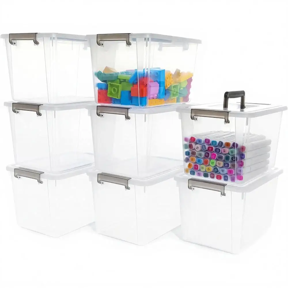 

Plastic Storage Bins with Lids, Clear, Stackable, Organizing Snacks, Crafts, Toys, Tools