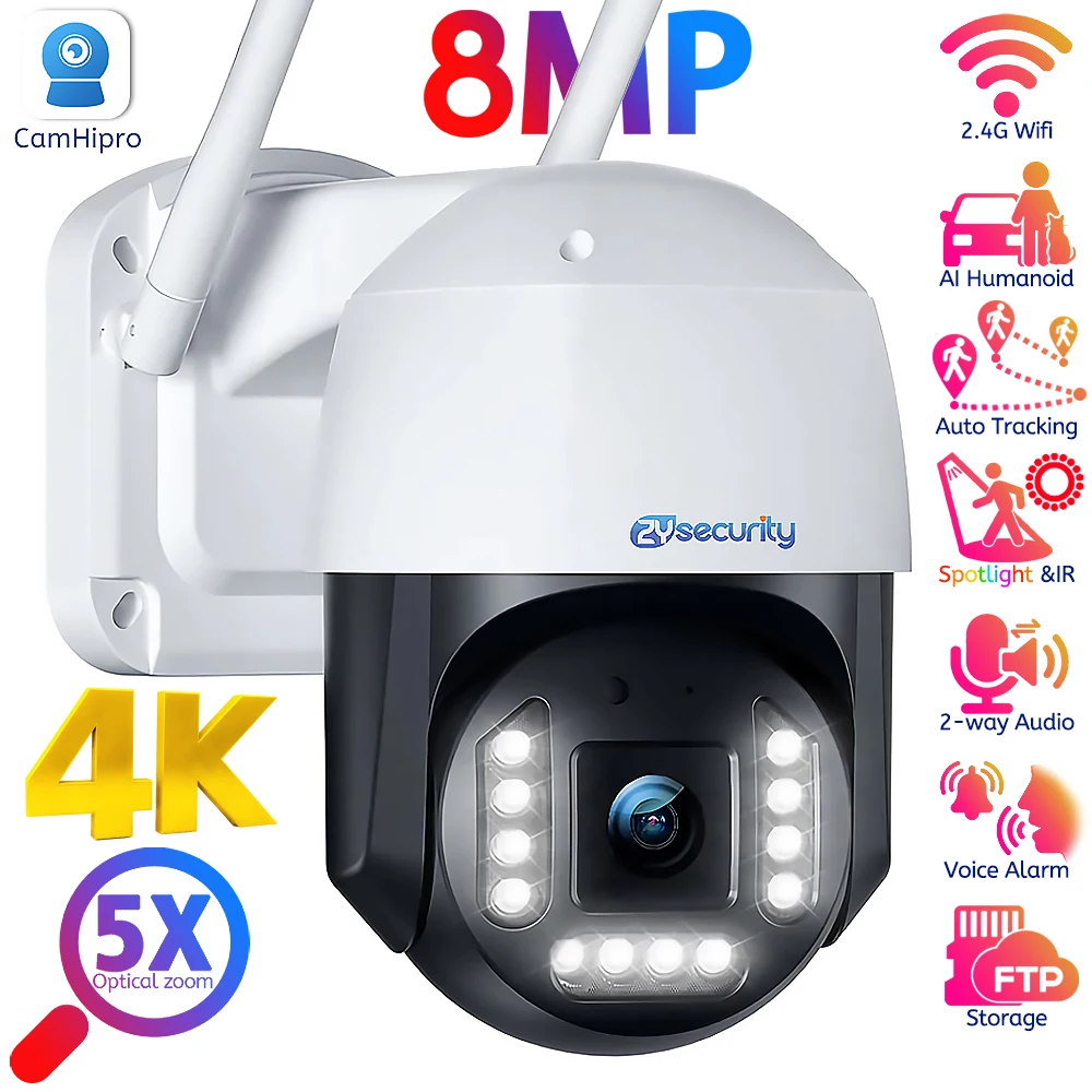 

4K Optical Zoom Security Camera Outdoor 8MP Auto Tracking PTZ WiFi Surveillance Cameras Wireless Human/Vehicle Detect IP Camera