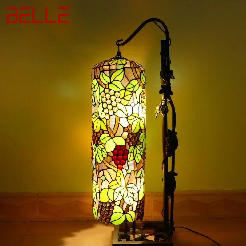 BELLE Tiffany Roman Column Floor Lamp American Retro Living Room Bedroom Lamp Country  Stained Glass Decoration Floor Lamp