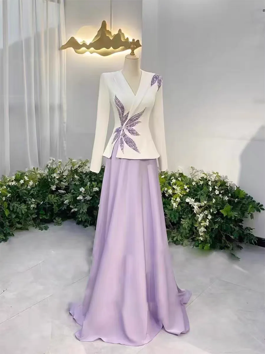 

Элегантное вечернее платье для выступлений, костюм для сценических выступлений, женское длинное платье для вокала, фортепиано, народных песен, высококлассное сольное выступление