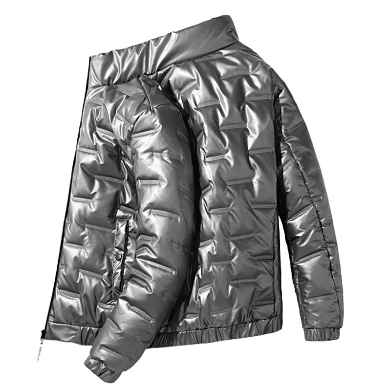 Mens Shiny Black Metallic Winter Jacket 2023 Winter New Fashion Geometric Pattern Parka Jackets Hip Hop Snow Coat Outwear 5XL