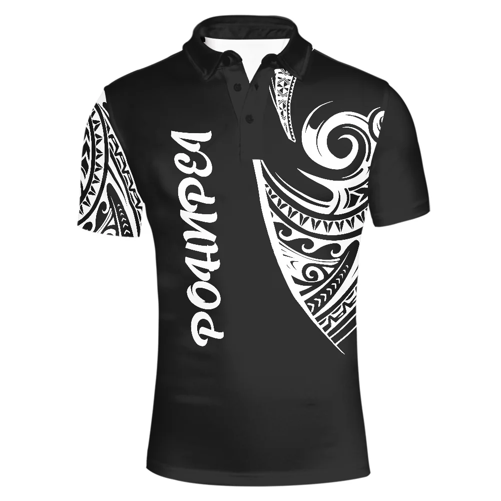 Polynesian Tribal Stylish Black Clothing Summer Short Sleeve Men Blouse Fashion V-neck Buttons Top Loose Plus-size Men T-shirt