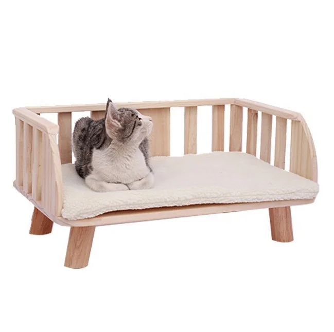 

Wooden Cat Bed Hammock With Blanket Removable Washable Cat Sofa Solid Wood Pet Bed