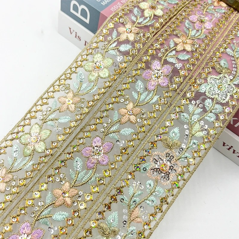 1 Yards Embroidery Lace Accessories Sequin Ribbon Dress Clothing Bar Code