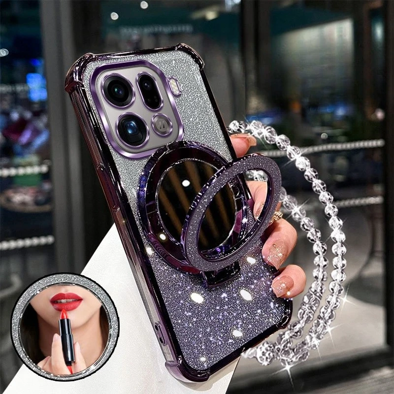 حافظة مطلية لامعة مقاومة للصدمات لهاتف OPPO Find X9 X8 X8S X7 Ultra Pro كريستال سوار مرآة غطاء حامل مغناطيسي #4