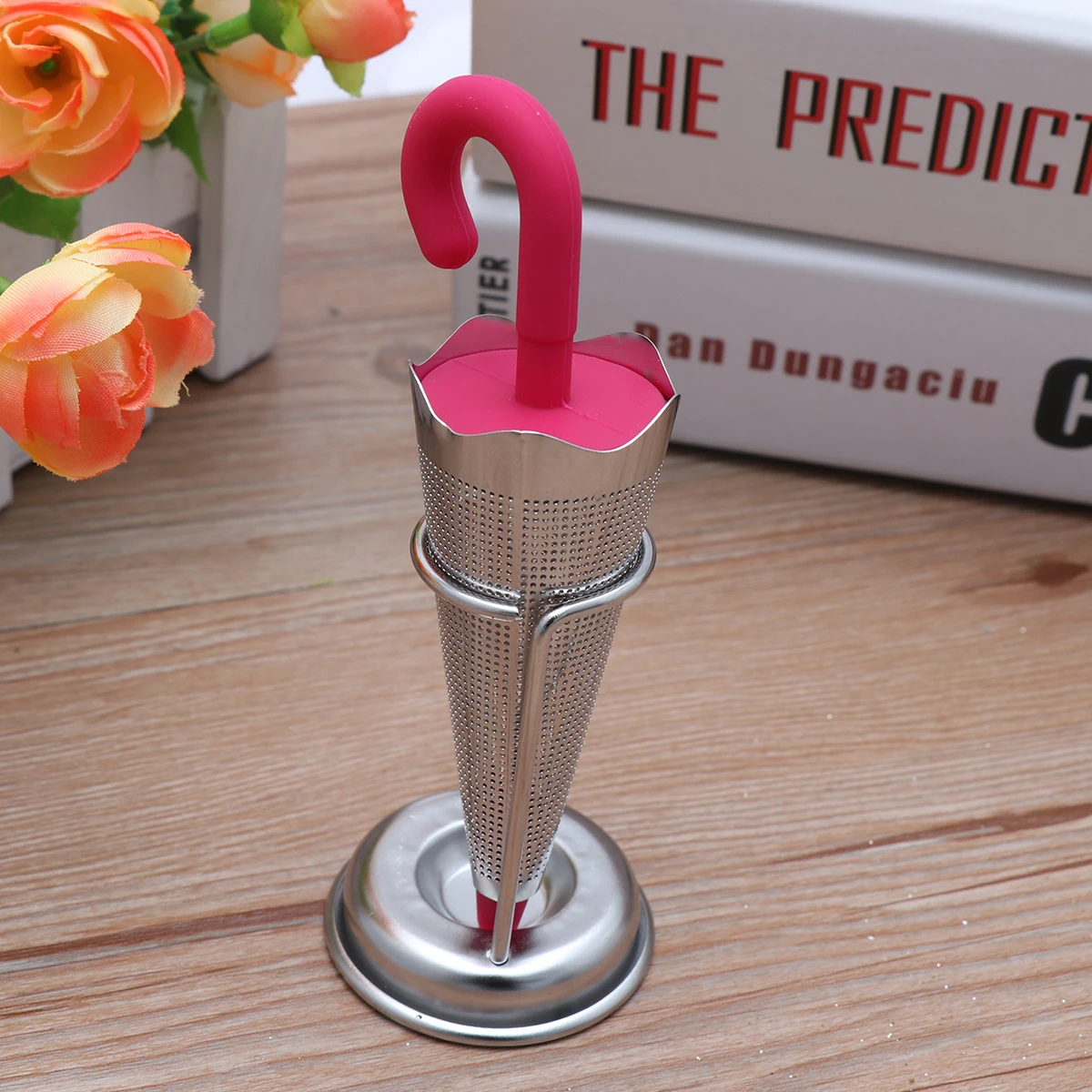 

Silicone Tea Infuser Strainer Stainless Steel Mesh Umbrella Design Easy Clean Reusable Gift Large Holes Non Floating Bloom