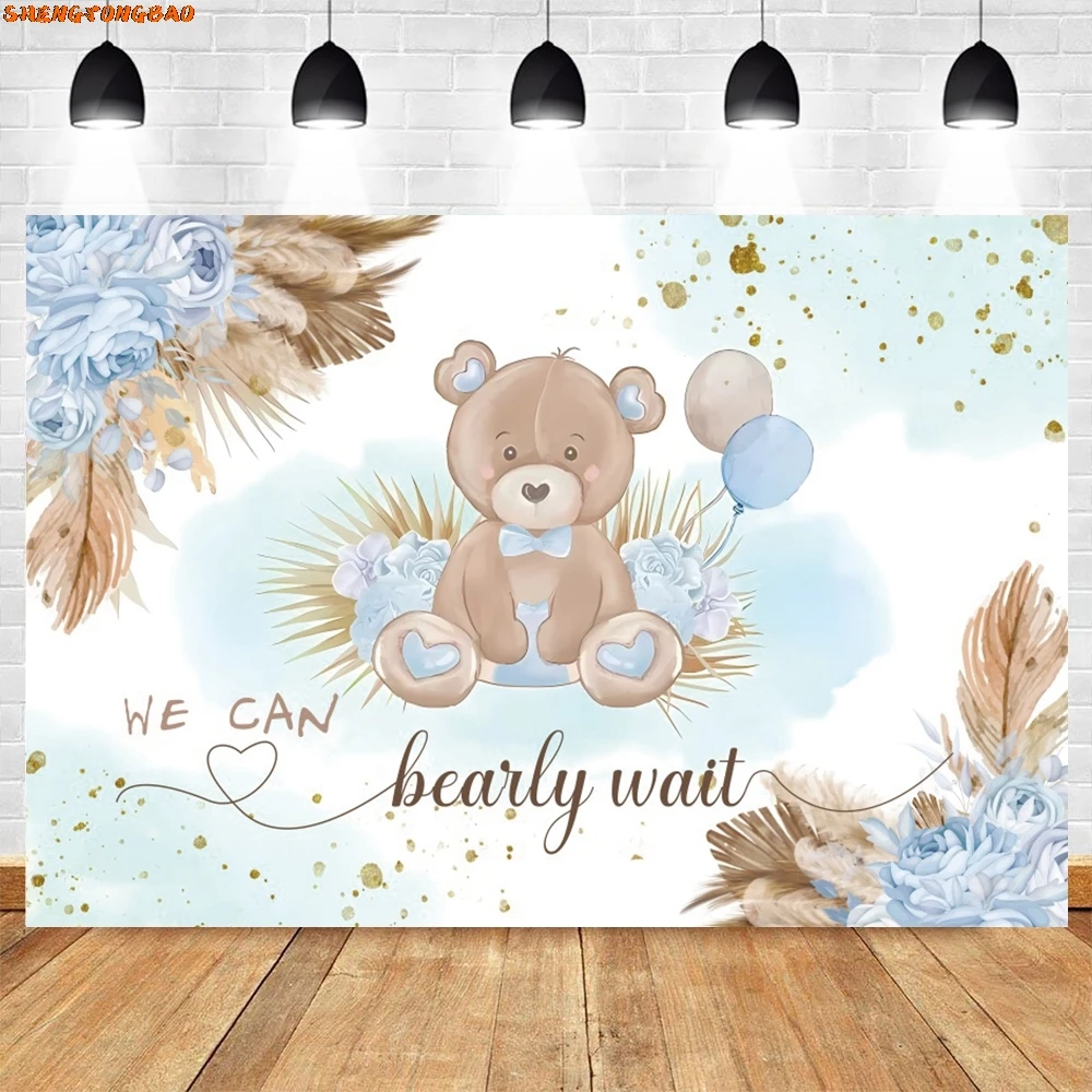 We Can Bearly Wait Baby Shower Backdrops Bohemian Hot Air Balloon Bear Birthday Party Decor Newborn Photography Photo Background