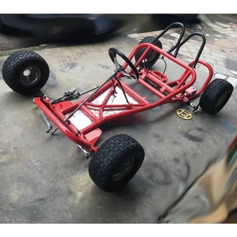 Kart da drift a quattro ruote modificato 168CC con telaio completo, sterzo anteriore, asse posteriore e pneumatici larghi 6 pollici