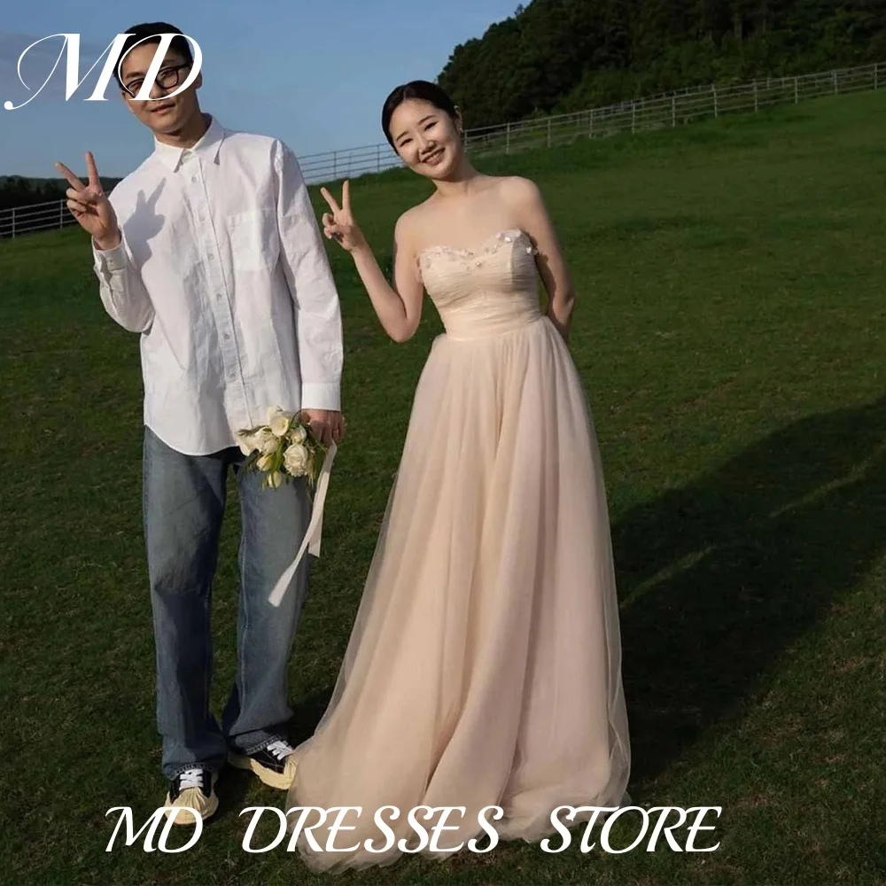

MD Fairy Sweetheart A Line Evening Dress Tulle Applique Korea Photoshoot Floor Length Evening Gown Corset Back Customised 2025