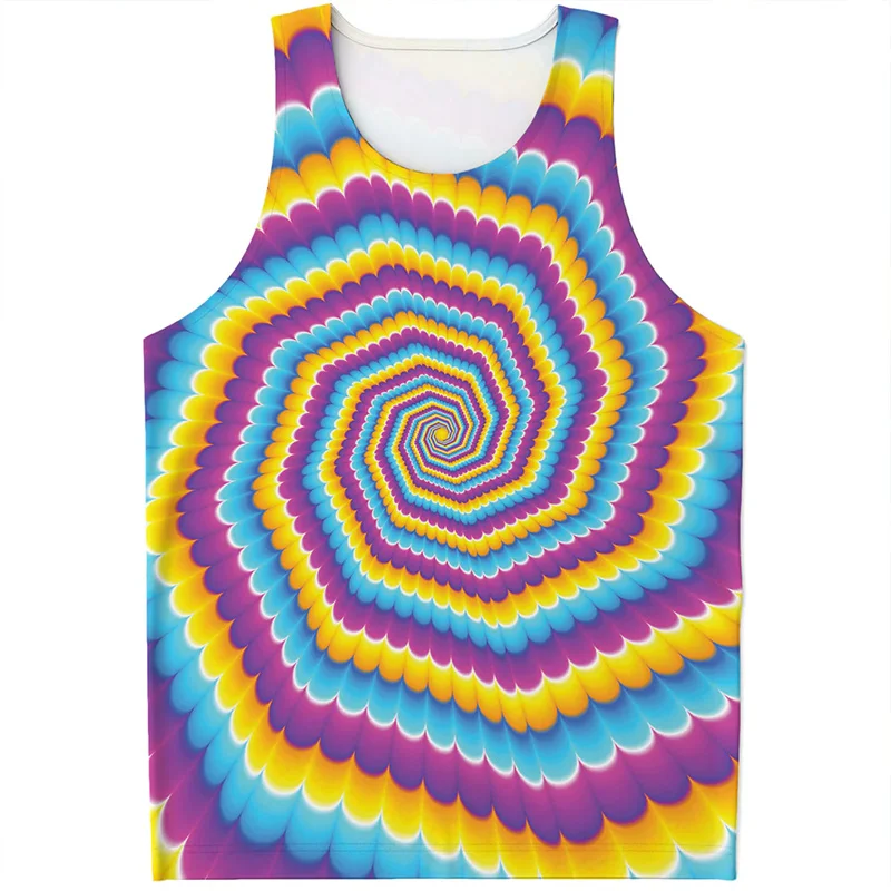 Fashion Colorful Psychedelic Pattern Tank Top Men 3d Printed Dizzy Illusion T-shirt Summer Street Sleeveless Tees Oversized Vest