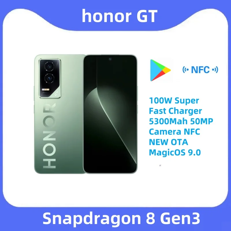 Original Honor GT 5G Snapdragon 8 Gen3 Google Play AMOLED 100W Super Fast Charger 5300Mah 50MP Camera NFC NEW OTA MagicOS 9.0