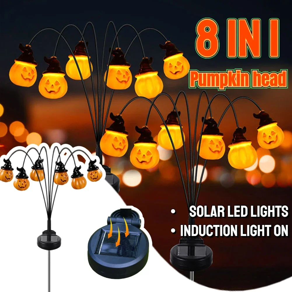 4 Pack 6LED Solar Pumpkin Lights Halloween Decorations Outdoor Pathway Lights Scary Waterproof Firefly Lights for Garden Lawn