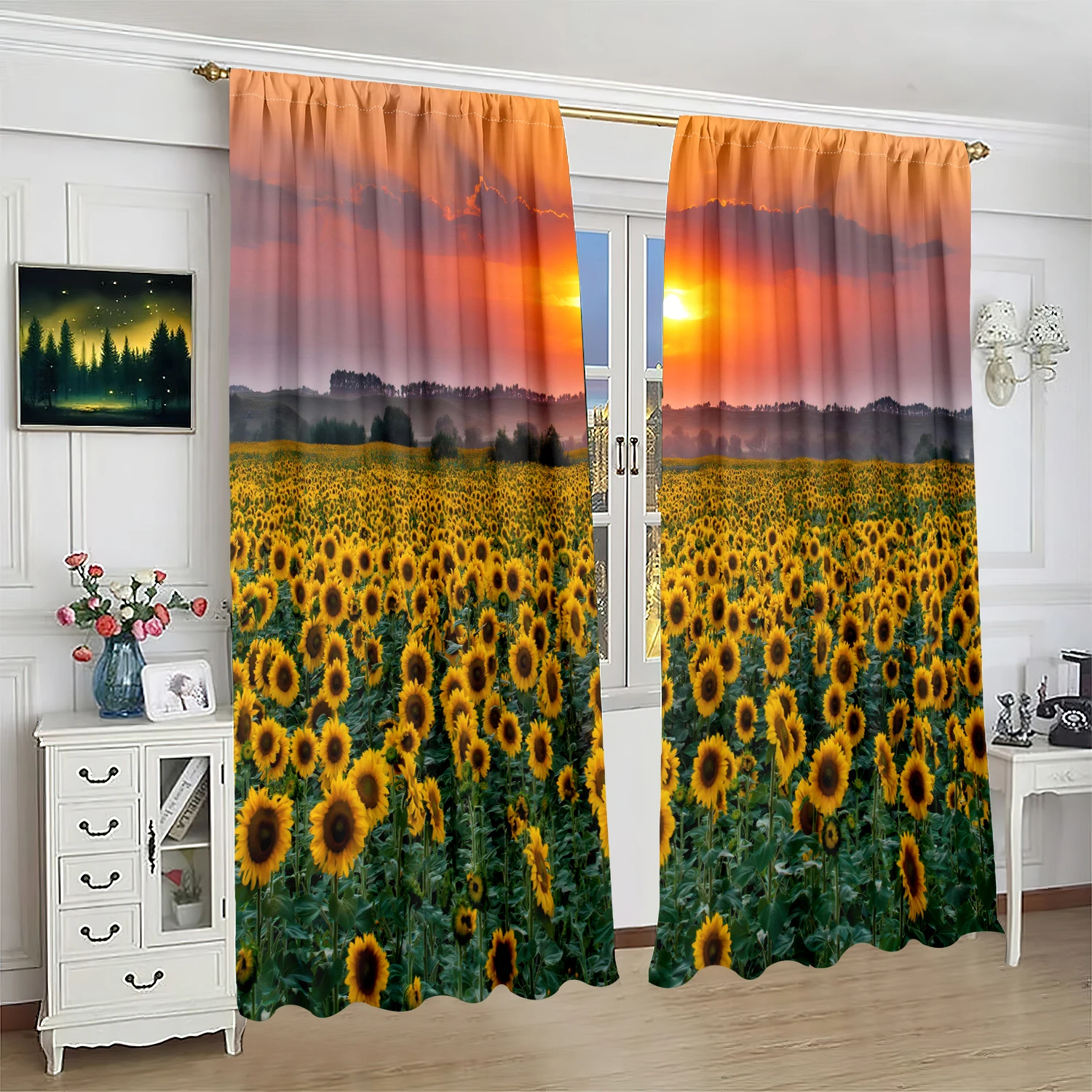 Rideaux imprimés tournesol Bliss, ensemble 2 pièces en Polyester pour chambre à coucher, salon et décoration d'étude, traitement de fenêtre florale joyeux ​
