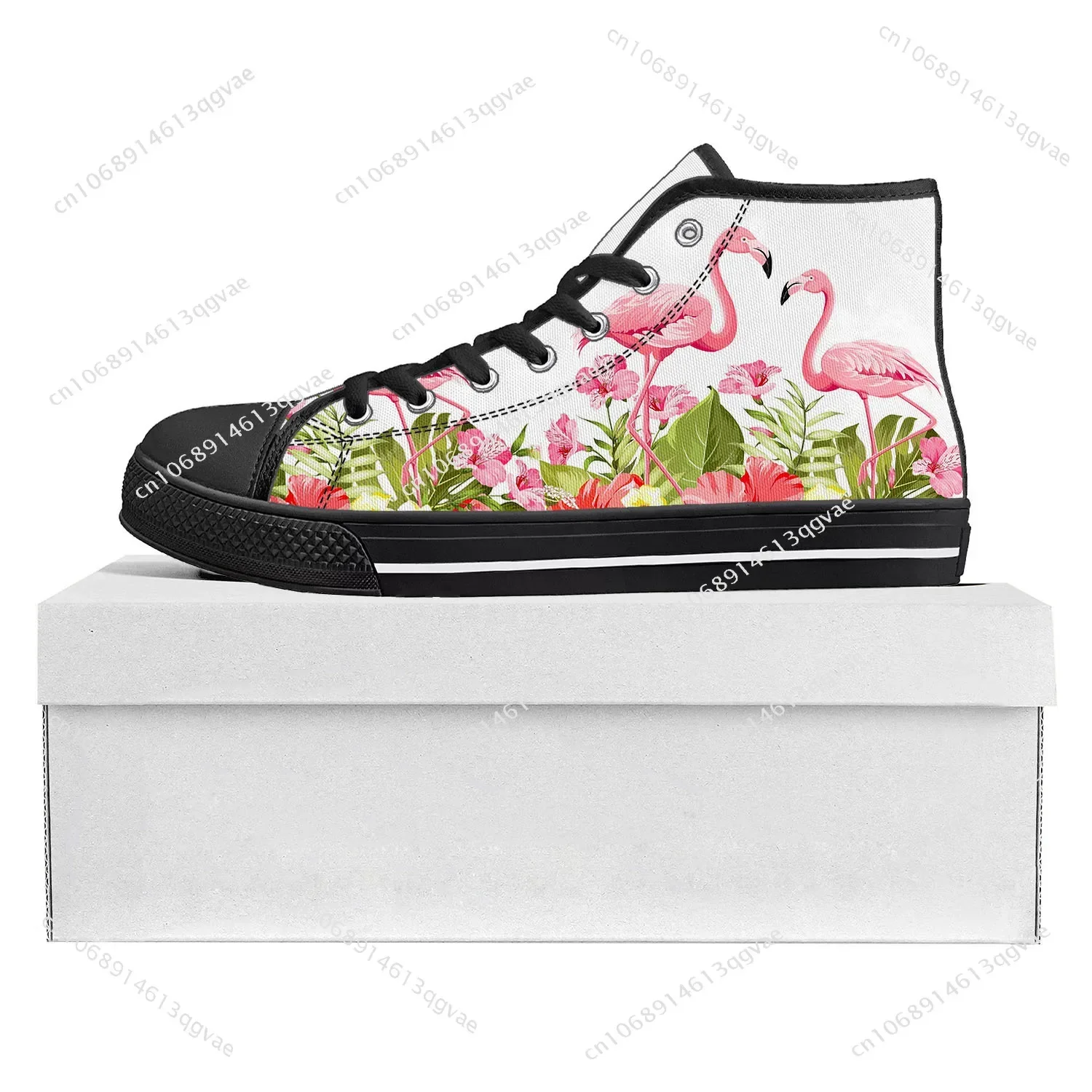 Flamingo Printed High Top High Quality Sneakers Mens Womens Teenager Canvas Sneaker Casual Couple Shoes Custom Made Shoe Black