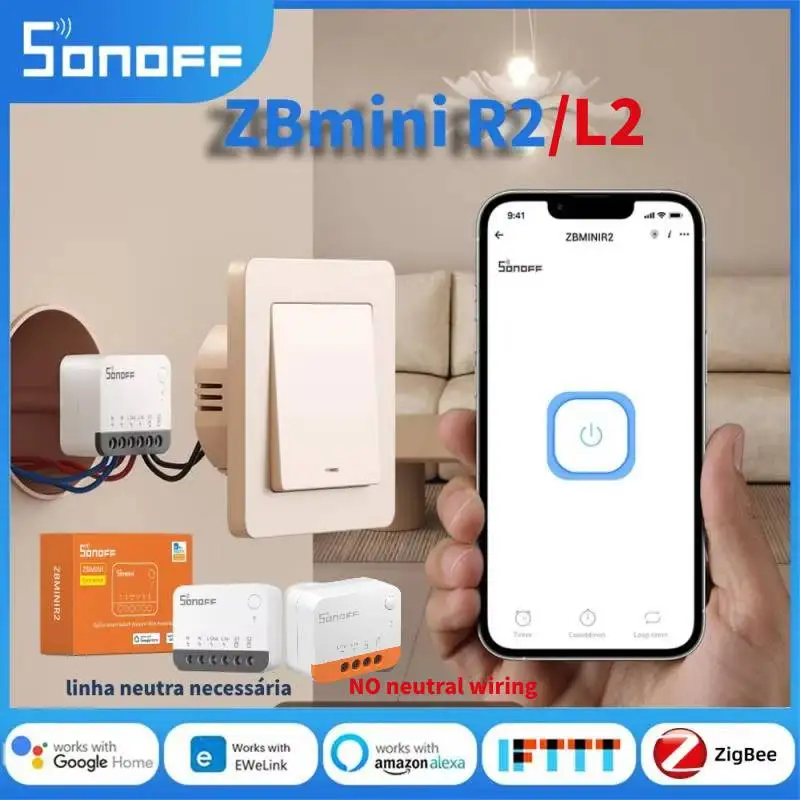 

SONOFF ZBMINI L2 R2 Нейтральный переключатель Zigbee с двусторонним управлением через Alexa Google Home Assistant Mqtt Smartthings ZBMINIR2 ZBMINIL