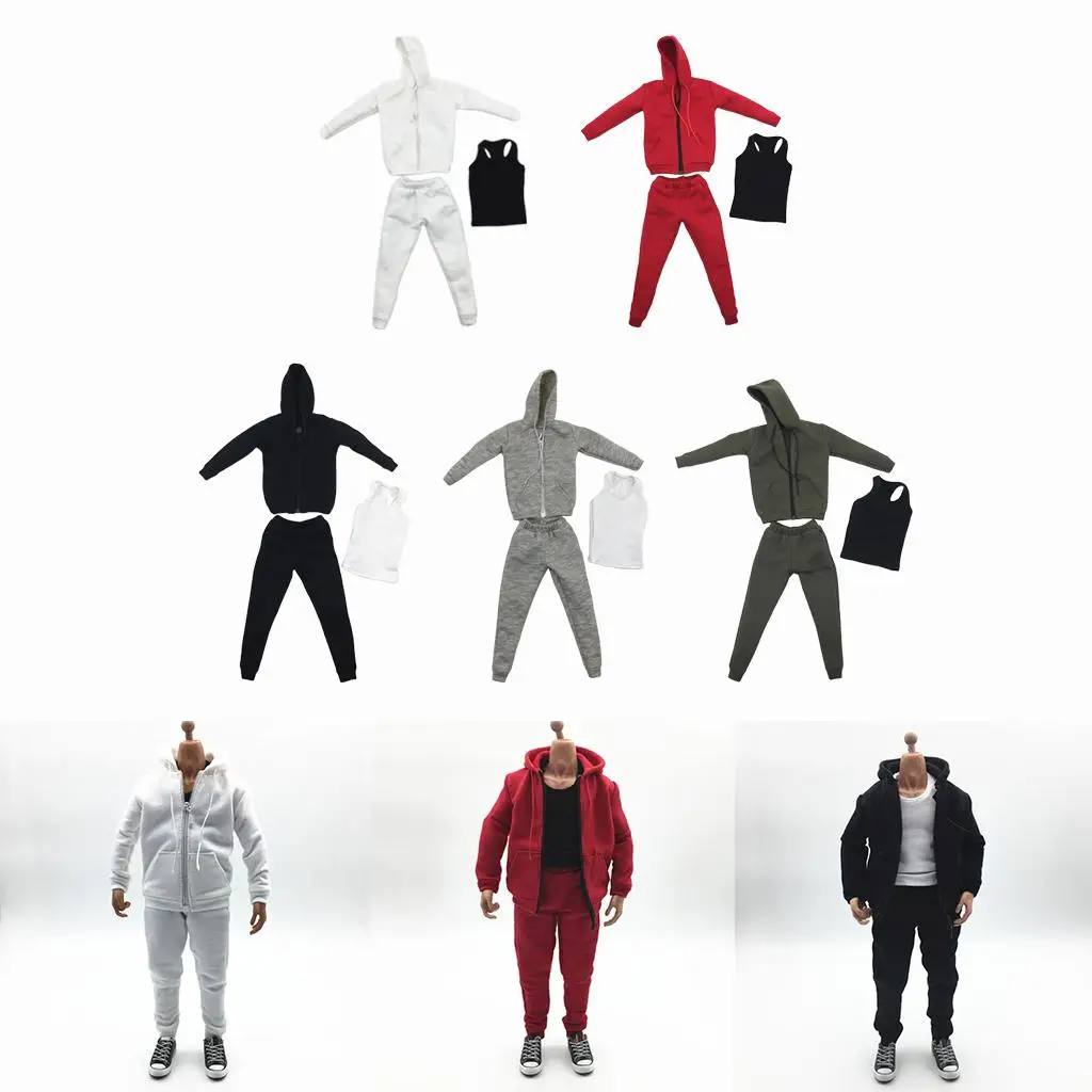 1/6 Scale Male Hoodie Sweatshirt Trousers Vest Dolls Clothes Suit fit for 12