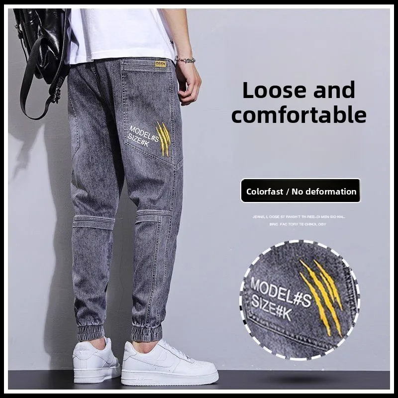 

Spring Thin Men's Loose Harem Jeans Korean Sle Trousers Casual Cotton Polyester Blend Non-Stretch Water Waed Jeans