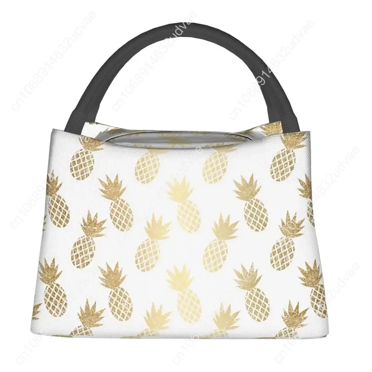Gold Pineapple Pattern Lunch Bags Insulated Bento Box Portable Lunch Tote Picnic Bags Cooler Thermal Bag for Woman Children