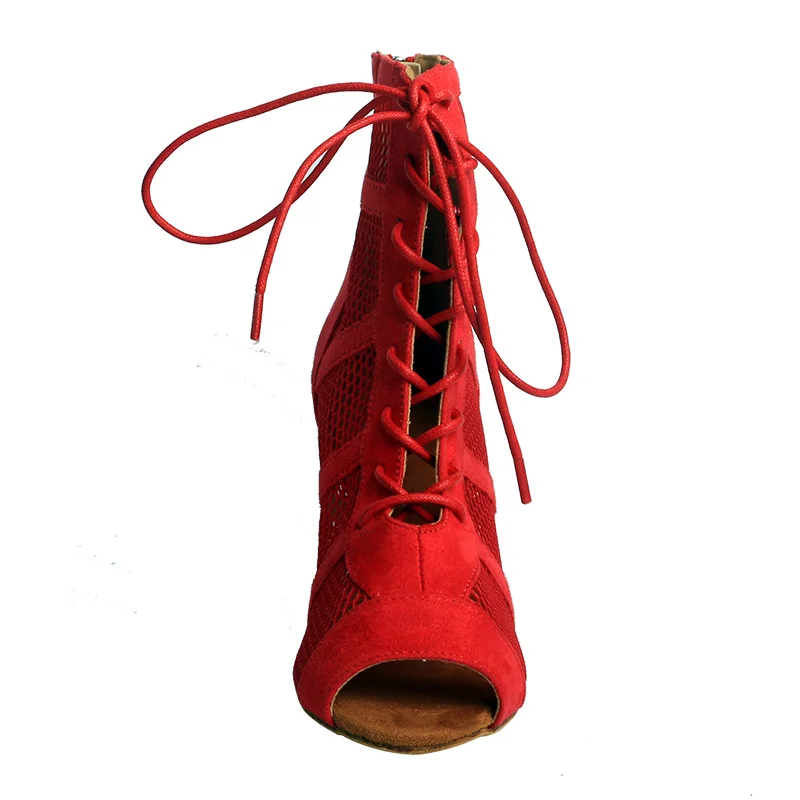 Wedopus Scarpe da ballo rosse Tacchi alti Moda Stivali da ballo moderni Ragazze Scarpe da ballo latino per adulti SALSA Stivali da ballo jazz 7,5 cm