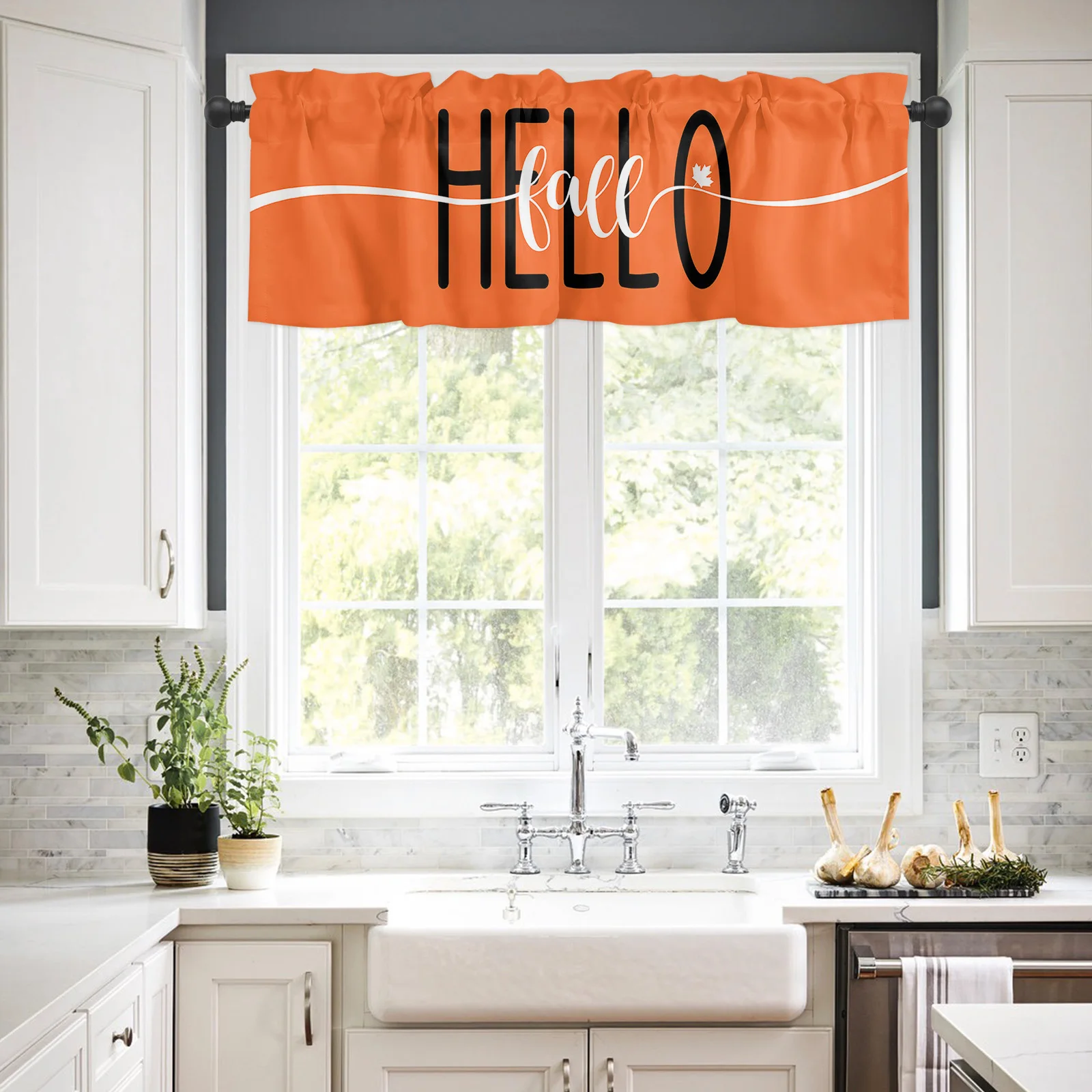 ZEDLIYU Valances for Windows Kitchen Living Room Small Window Valance Autumn Hello Pumpkin 1 Panel, 42 x 12 Inch