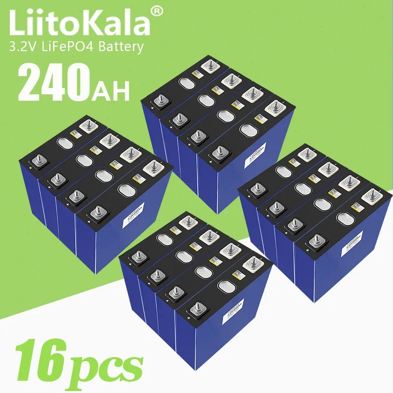 

16pcs LiitoKala 240Ah lifepo4 4S 12V 24V 48V Rechargeable battery pack 3.2V 230AH Lithium Iron Phosphate Prismatic Solar