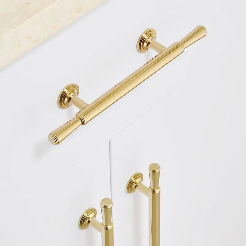 Bright Gold Brass Cabinet Handles T Bar Drawer Knobs Light Luuxry Wardrobe Pulls Kitchen Cupboard Door Knob Furniture Hardware