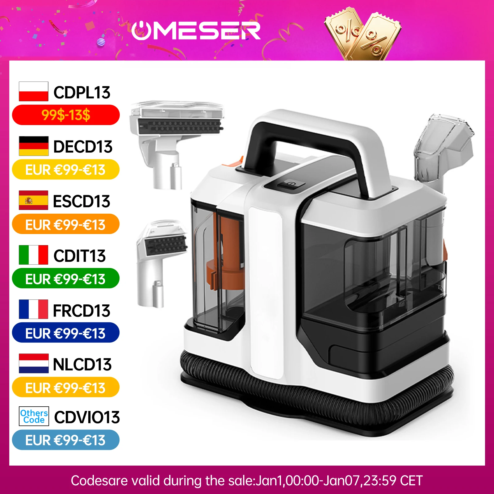 OMESER – Machine de nettoyage de tapis 750W, aspiration haute puissance, aspirateur de lavage, tissus d'ameublement pour sol, canapé, maison, accessoires de voiture