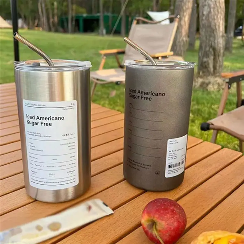 ABJO-Portable Stainless Steel Ice Coffee Mug, Double Wall Insulated vacuum flask Cup, American Coffee Flask In Silver