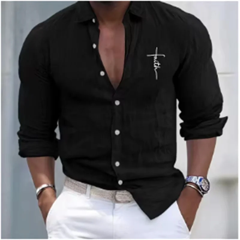 Level 4 Men's Linen Shirt Casual Everyday Long Sleeve Shirt Vacation Hawaiian Shirt Black White Pink Grey Long Sleeve Lapel