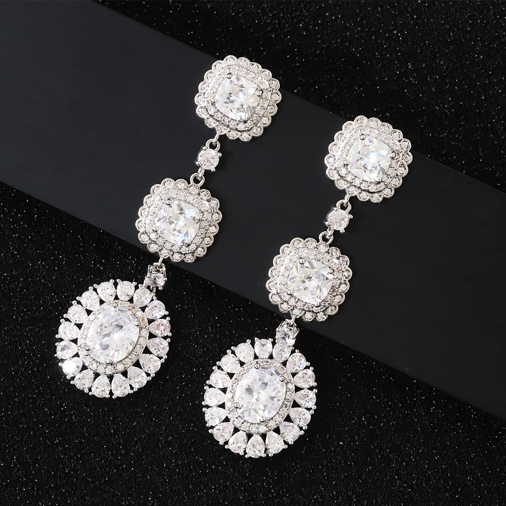 

Роскошные длинные серьги с геометрическим цирконием в стиле ретро для женщин, крупные квадратные серьги для свадьбы и торжественных мероприятий