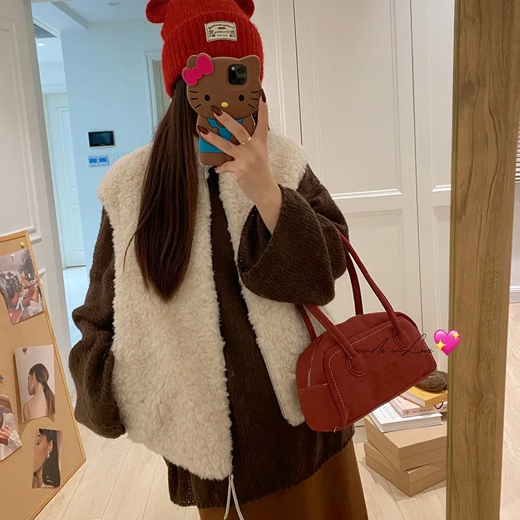 أنيقة المرأة سستة الوقوف طوق فرو الضأن Jaet وهمية الجلد المدبوغ ملابس خارجية تنوعا Faionable تخفيف Sle معطف الشتاء #4