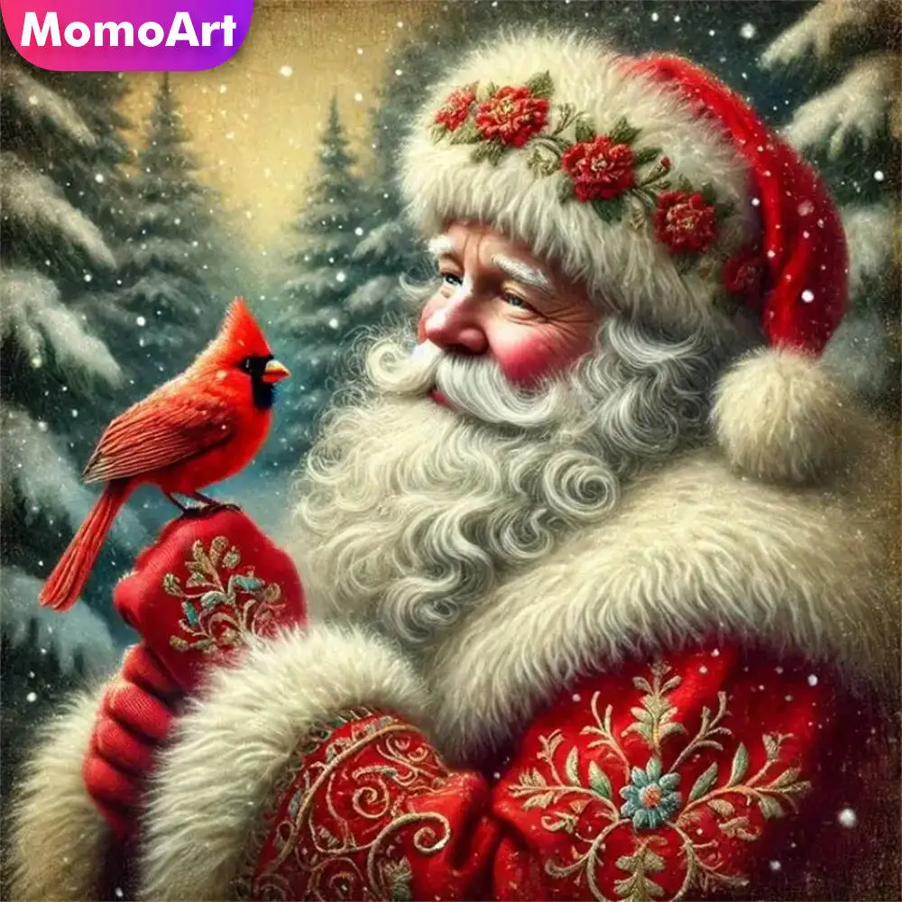 Momoart DIY Diamond Embroidery Santa Claus Portrait Picture Rhinestones Bird Winter Mosaic Christmas Gifts Painting Handicraft