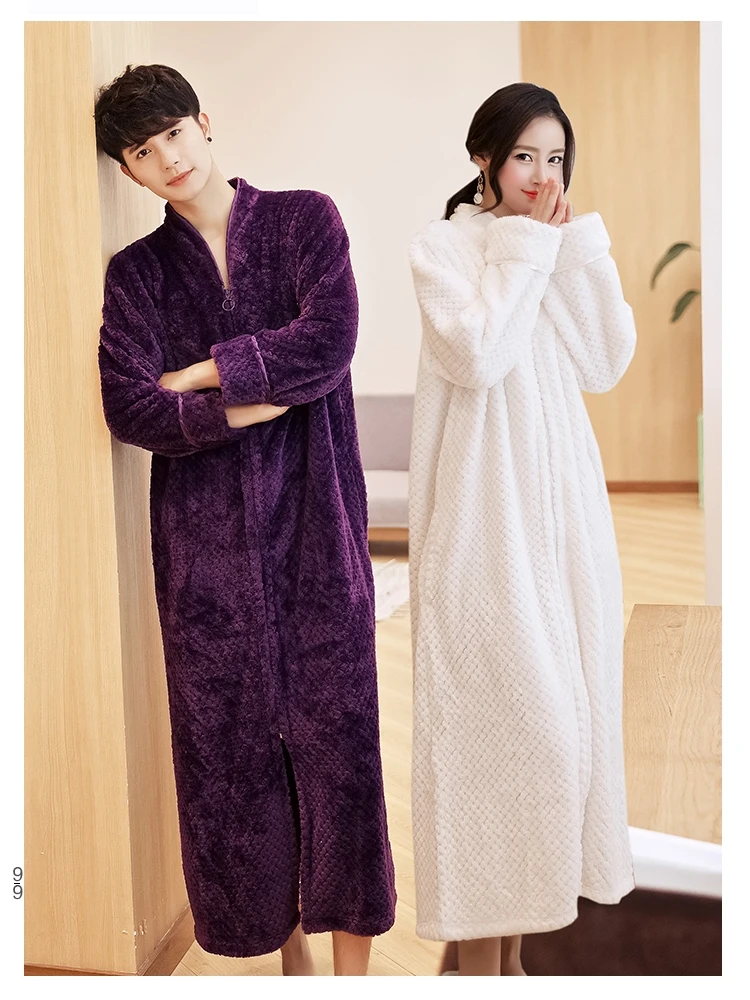 Thi Warm Velvet Sp Robe ex Couples Bath Robe One-Piece Spwear Long Length Winter Pajamas for Men And Women