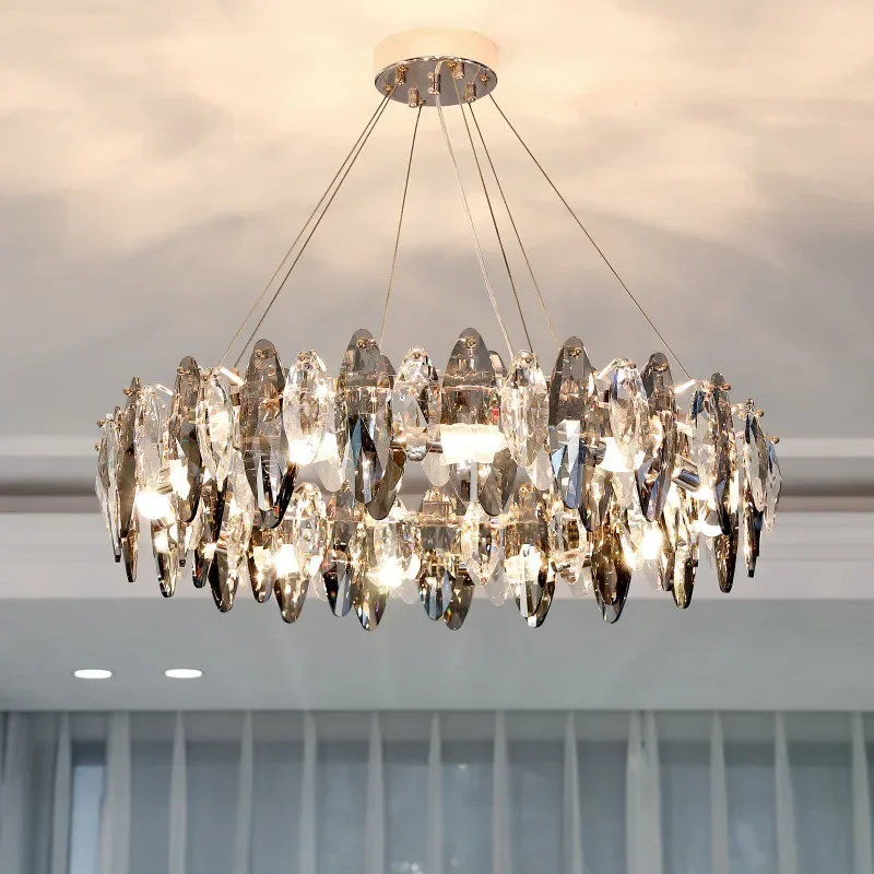 Lustre moderno de luxo cristal led luminária sala estar quarto decoração casa cristais redondos pendurado luz suspensão luminária