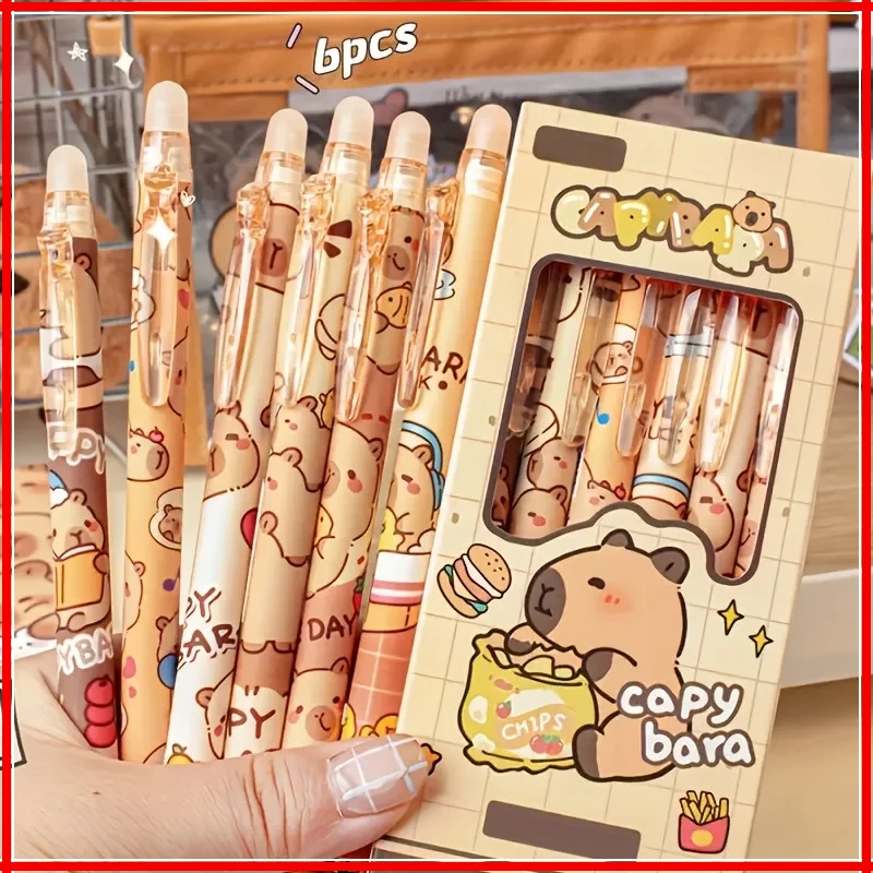 

6pcs Cute Capybara Erasable Gel Pens | 0.5mm Retractable Blue Ink for School & Office | Smooth Writing & Quick-Drying (6 Colors)