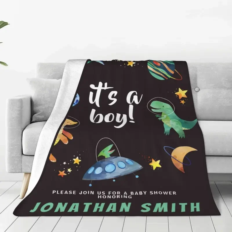 It's A Boy Space Dinosaur Galaxy Blankets Cute Dino Cartoon Space Plush Throw Blanket Airplane Travel Print Soft Warm Bedspreads