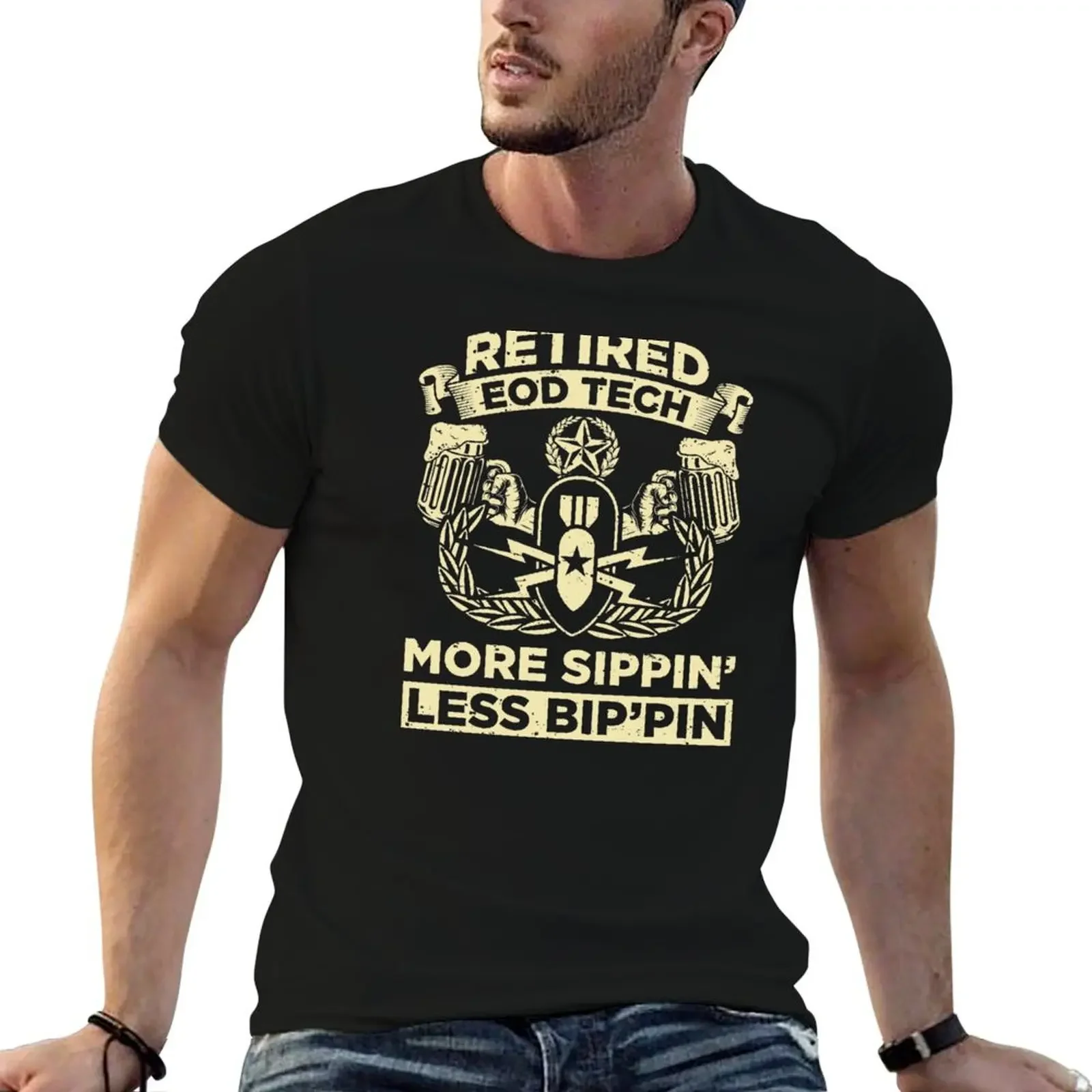 Retired EOD Tech More Sippin' Less Bip'pin' - EOD Explosive Ordnance Disposal Master Badge T-Shirt