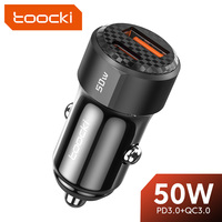 Toocki 50w Car Charger 30wUSB A + Type C PD20w Fast Charging Car Cellphones Adapters For Xiaomi iPhone 15 Oneplus Samsung Huawei