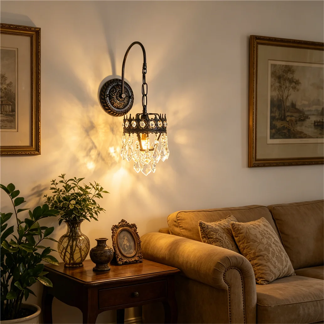 

Antique Wall Sconces Lamp: Luxury Vintage Wall Sconce Lamp with Hanging Crystals Wall Lighting Fixtures Three Lights Colors, Hardwired, for Living Room, Bedroom