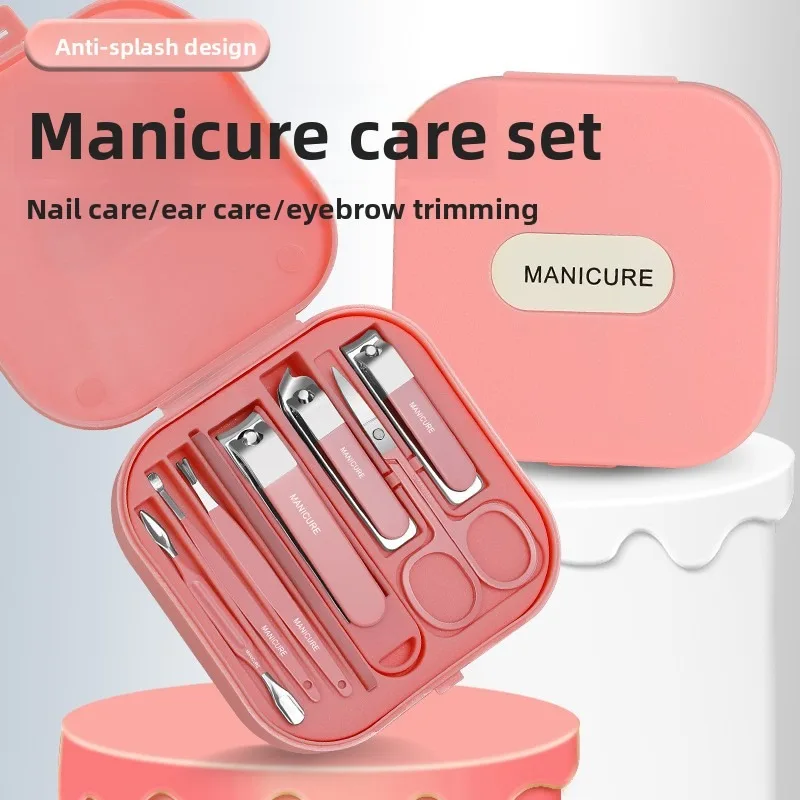 Complete 8 Pcs Set Manicure Kit Nail Clippers with Clippers Cuticle Pusher & Trimmer Portable Gift for Women and Men
