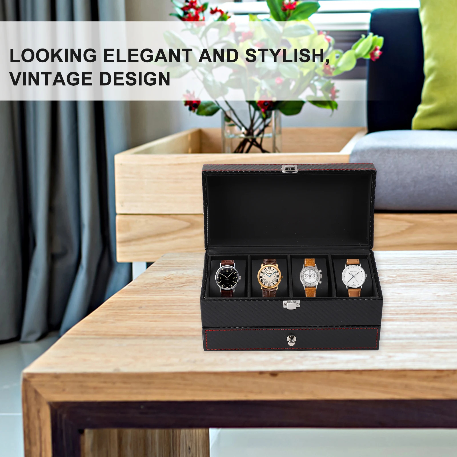 

Jewelry Box Wrist Watch Boxes Manual Bracelet Case Display Wooden Material Organizer