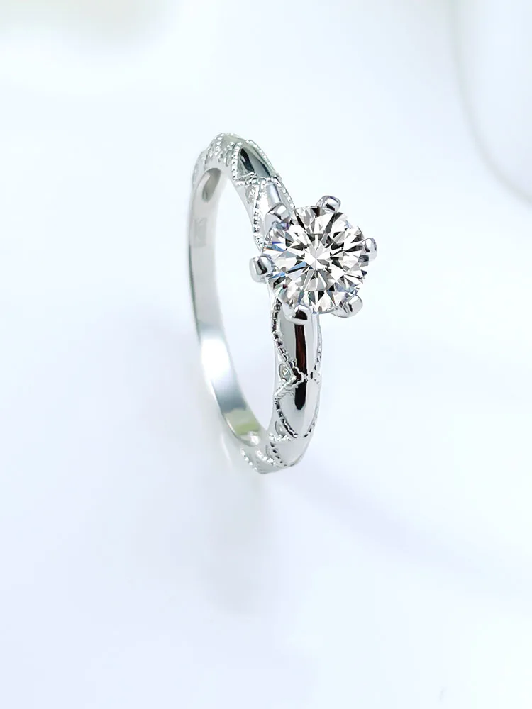 Fashionable Jewelry S925 Sterling Silver 6.0mm Round White Diamond Ring Women's European and American Fashion Versatile Ring