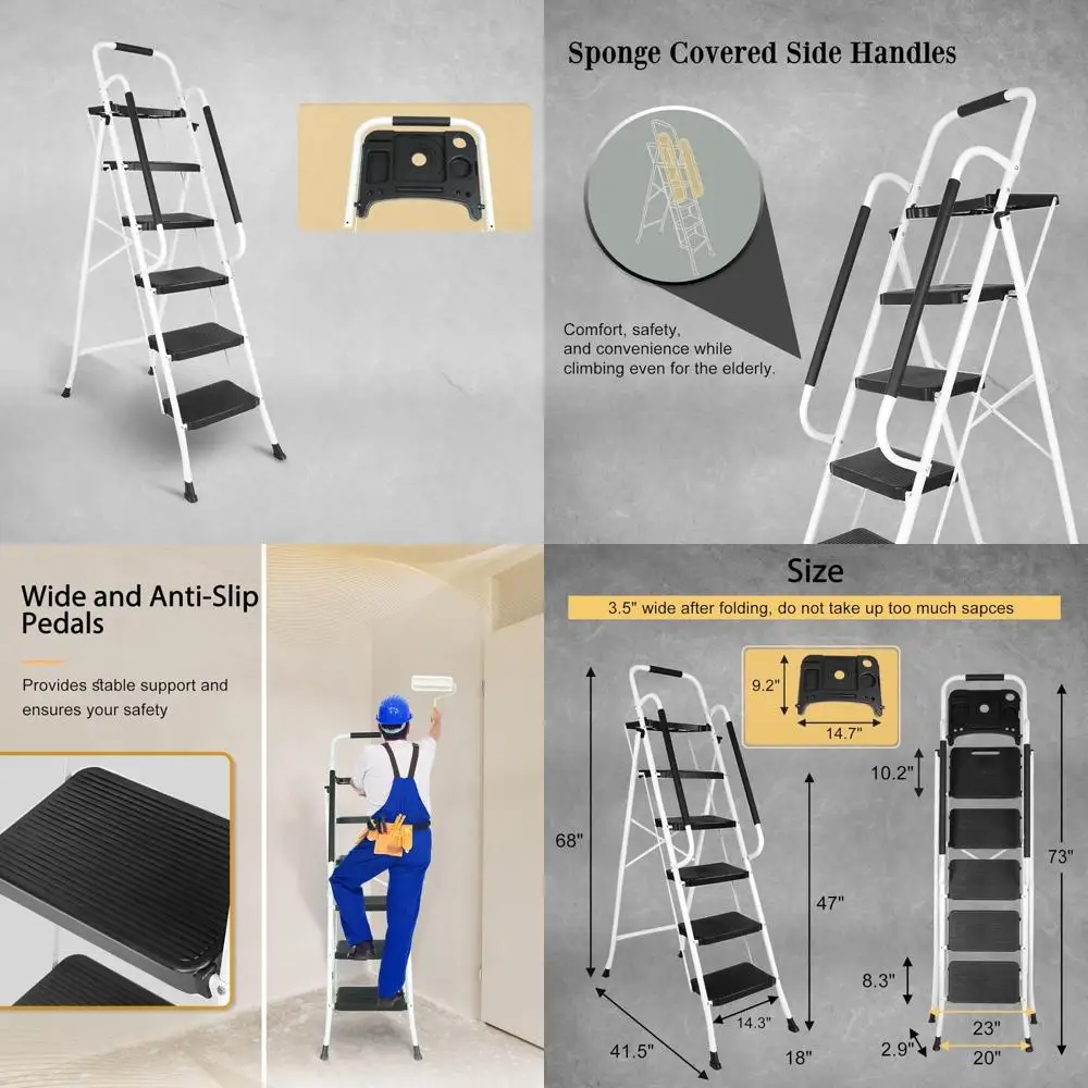 verstelbare 5-staps vouwladder met lade voor thuisgebruik - ondersteunt tot 330 lbs
