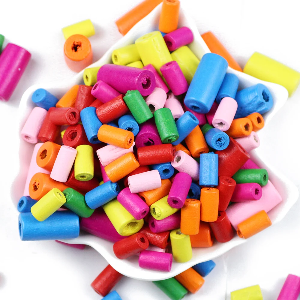 

12 20mm Colorful Cylindrical Spacer Loose Wooden Beads For Jewelry Bracelets Necklace Eardrop Making DIY Accessories Finding