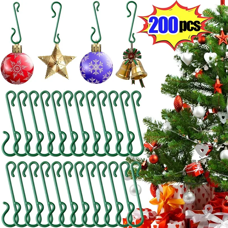 200/10PCS Christmas Ornament Hooks Christmas Tree Ball Hanging Pendant Hooks Plastic S-Shaped Hook Navidad Christmas Decorations