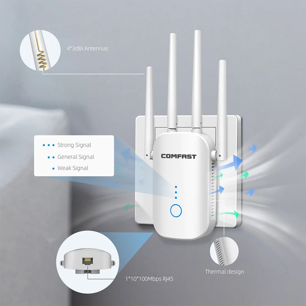 Repetidor De Sinal 1200Mbps Wi Fi Repeater Dual Band 5G 2.4G Repetiteur Long Range Booster 4 Antenna Wi-fi Amplifier Puissant